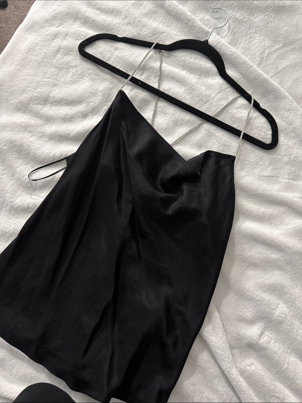 H&M Black Satin Cowl Neck Slip Top with Silver Straps